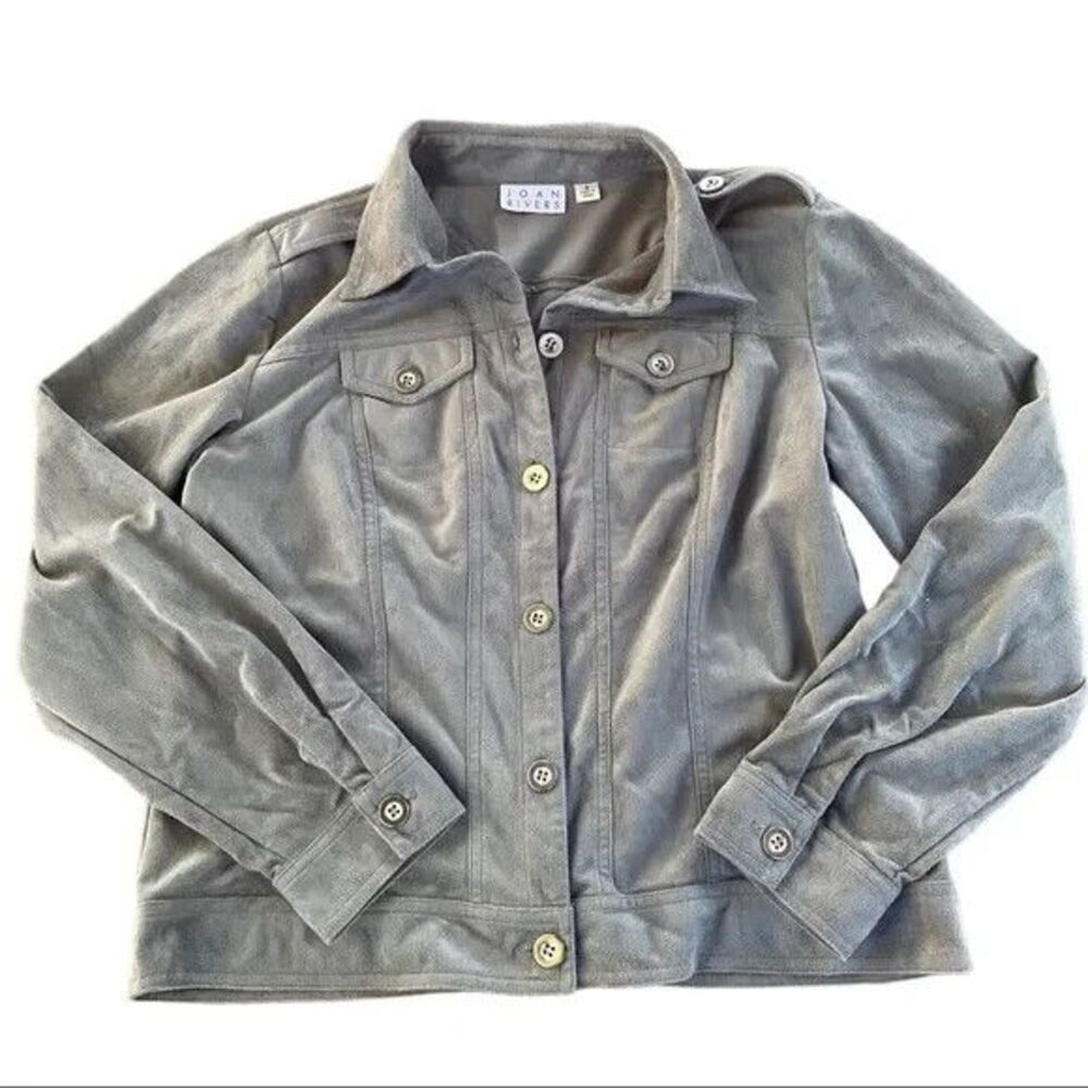 Joan Rivers Cropped Faux Suede Grey Jacket Size 1X